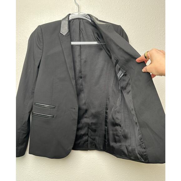 The Kooples Black Faux Leather Trim Blazer Women US 0 (EU 32) - Picture 6 of 16